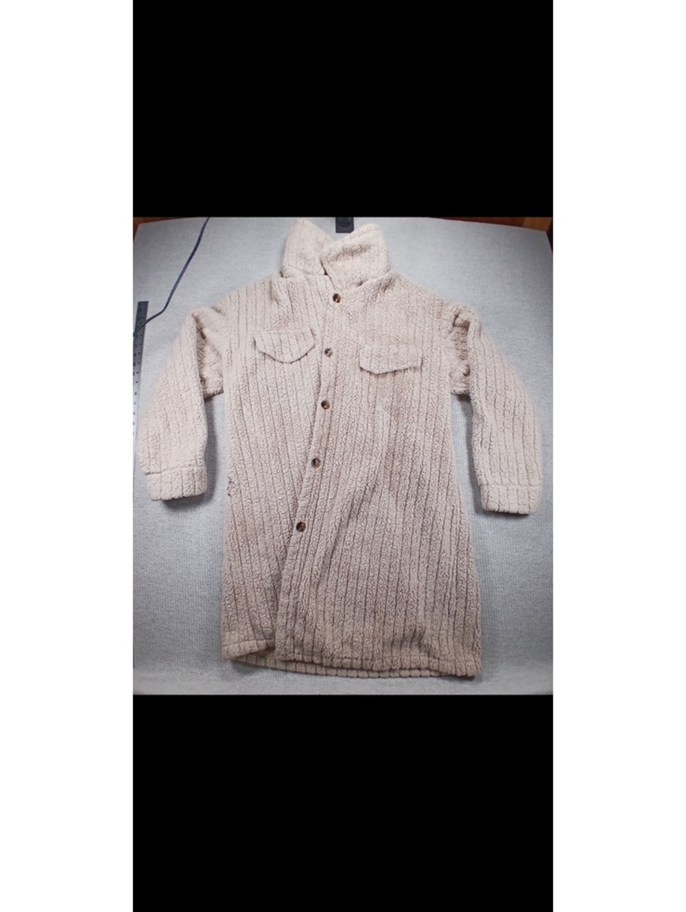Cozy Beige Sherpa Long Jacket with Button Closure